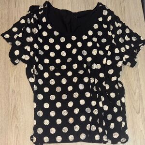 Lane Bryant Black and White Polka Dot Short Sleeve Top shirt